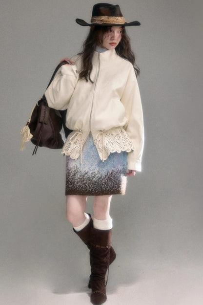 Hollow-Out Floral Leather Jacket