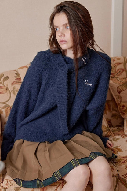 Navy Wool Hooded Sweater