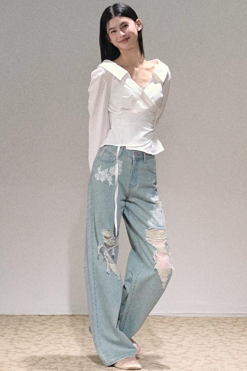 Angels 레이스 청바지