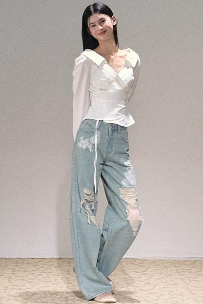 Angels 레이스 청바지