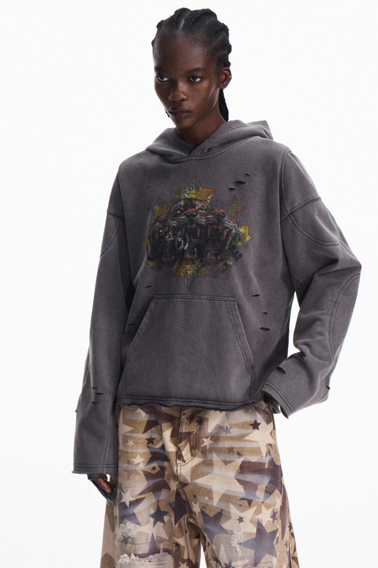 Stir-Fry Grey Hooded Top