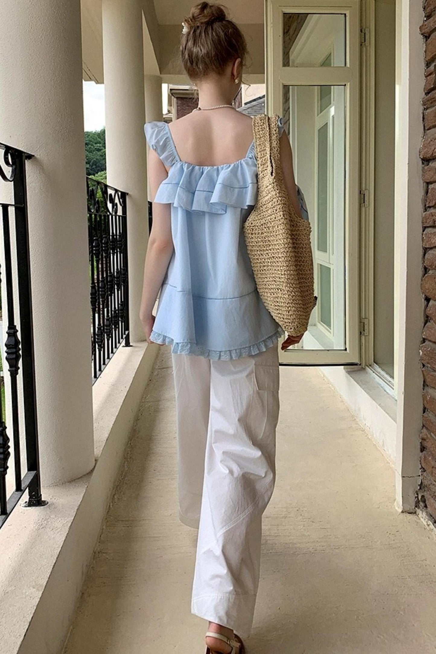 Blue Lace V-Neck Doll Top