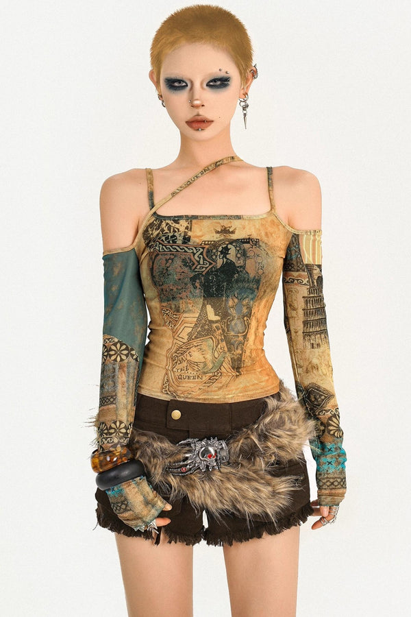 Dune Exotic Print Sheer Mesh Top