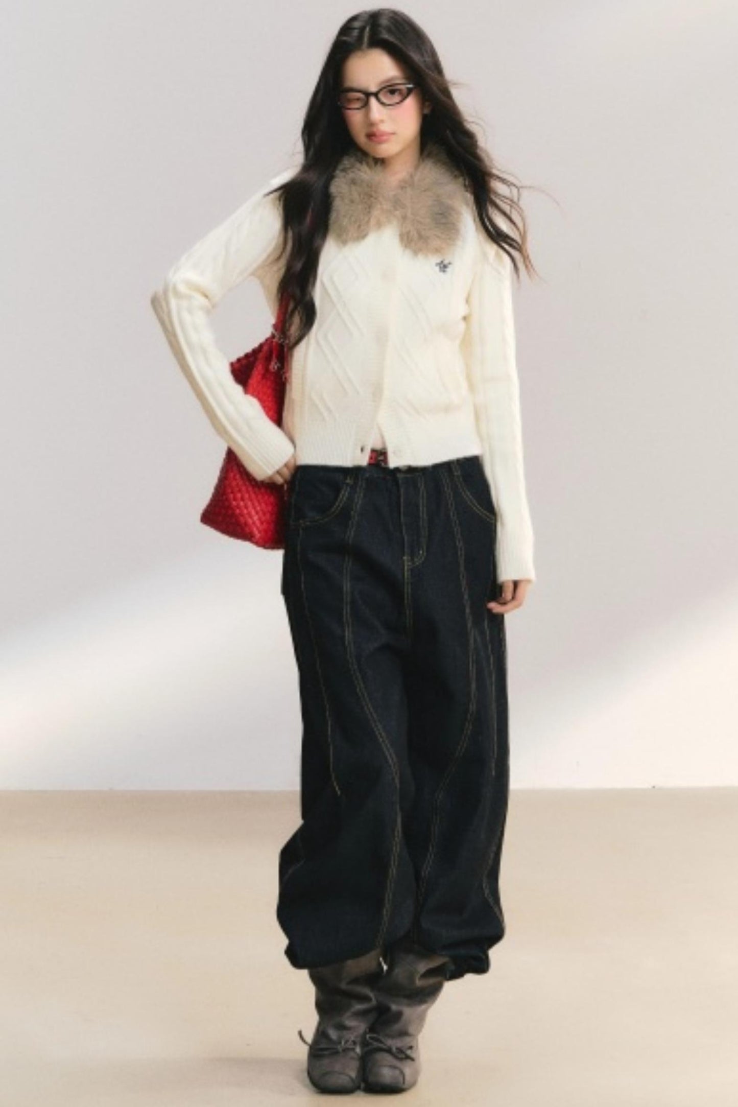 Velvet Snow Cable Knit Cardigan