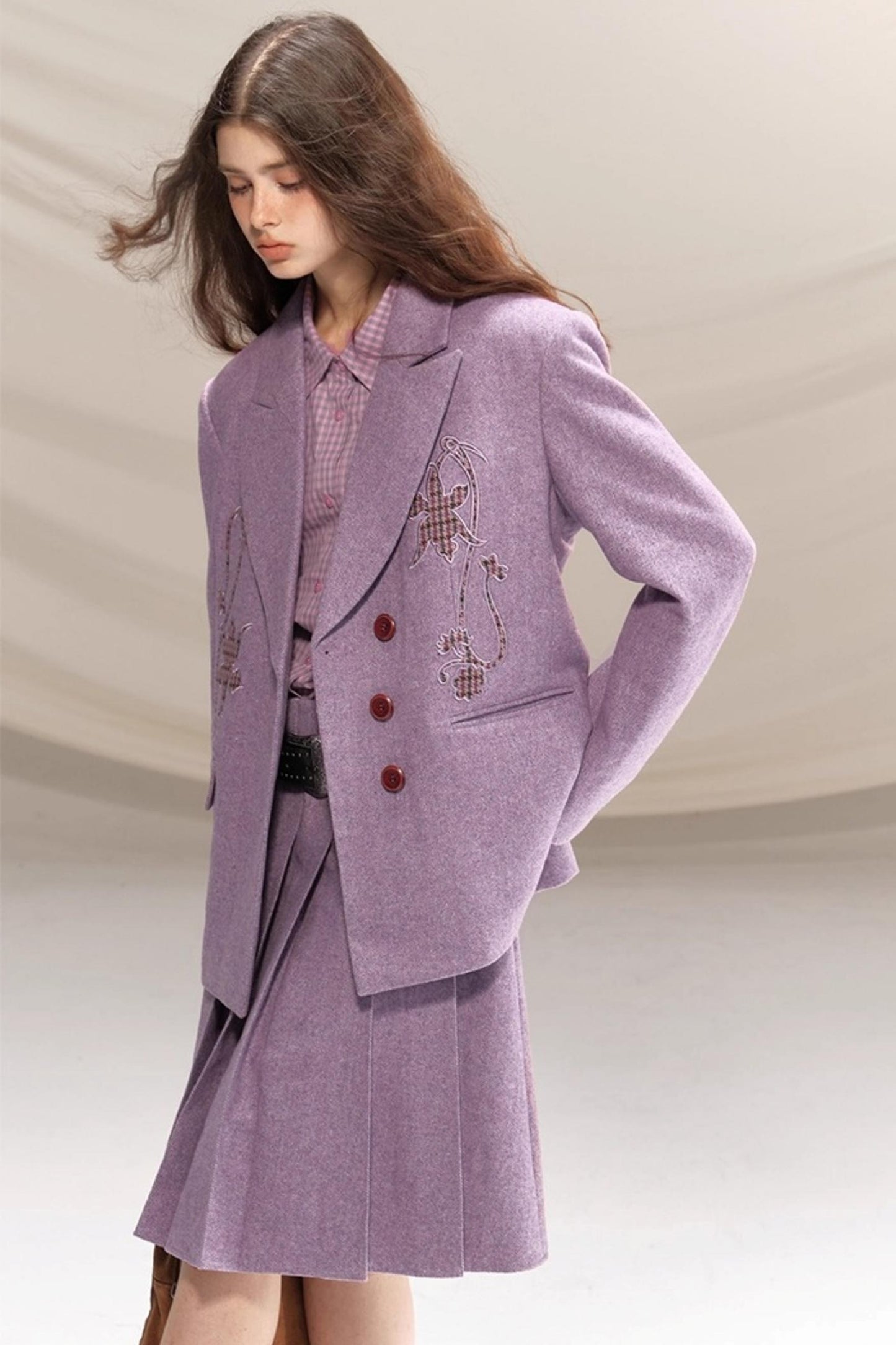 Wool Houndstooth Preppy Suit Skirt Set-Up