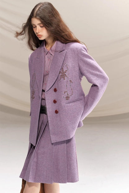 Wool Houndstooth Preppy Suit Skirt Set-Up