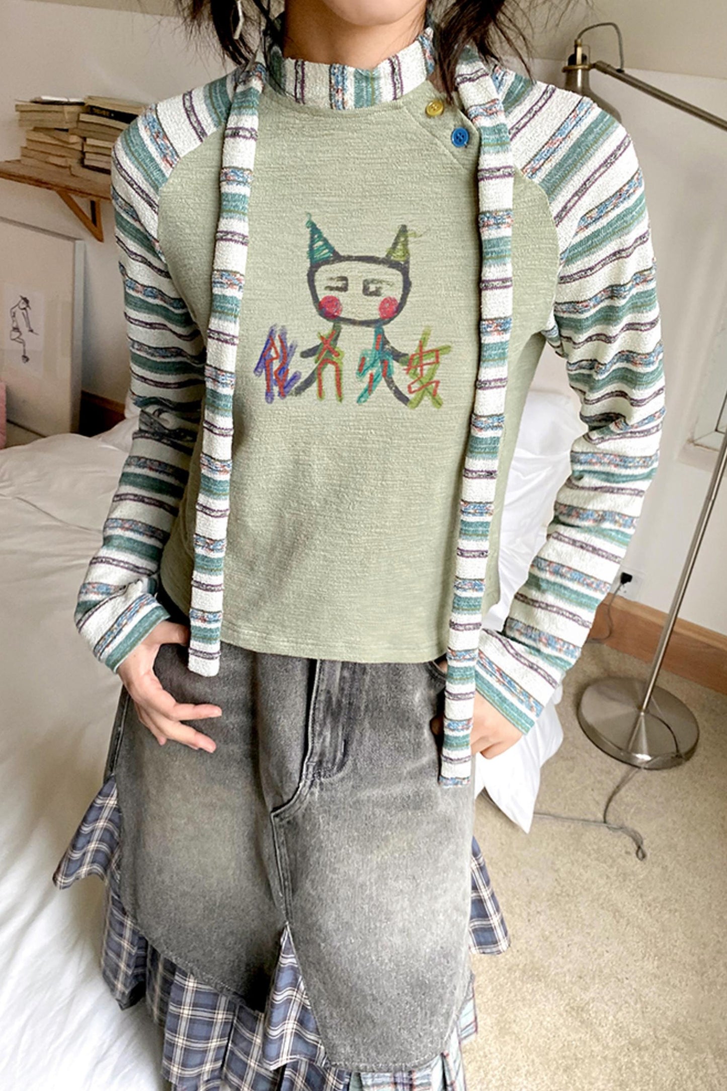 Kitty High Neck Color Knit T-Shirt