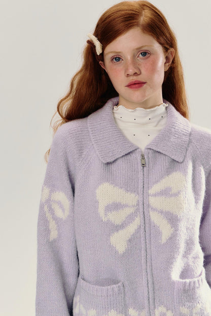 Bow Design Knitted Cardigan Jacket