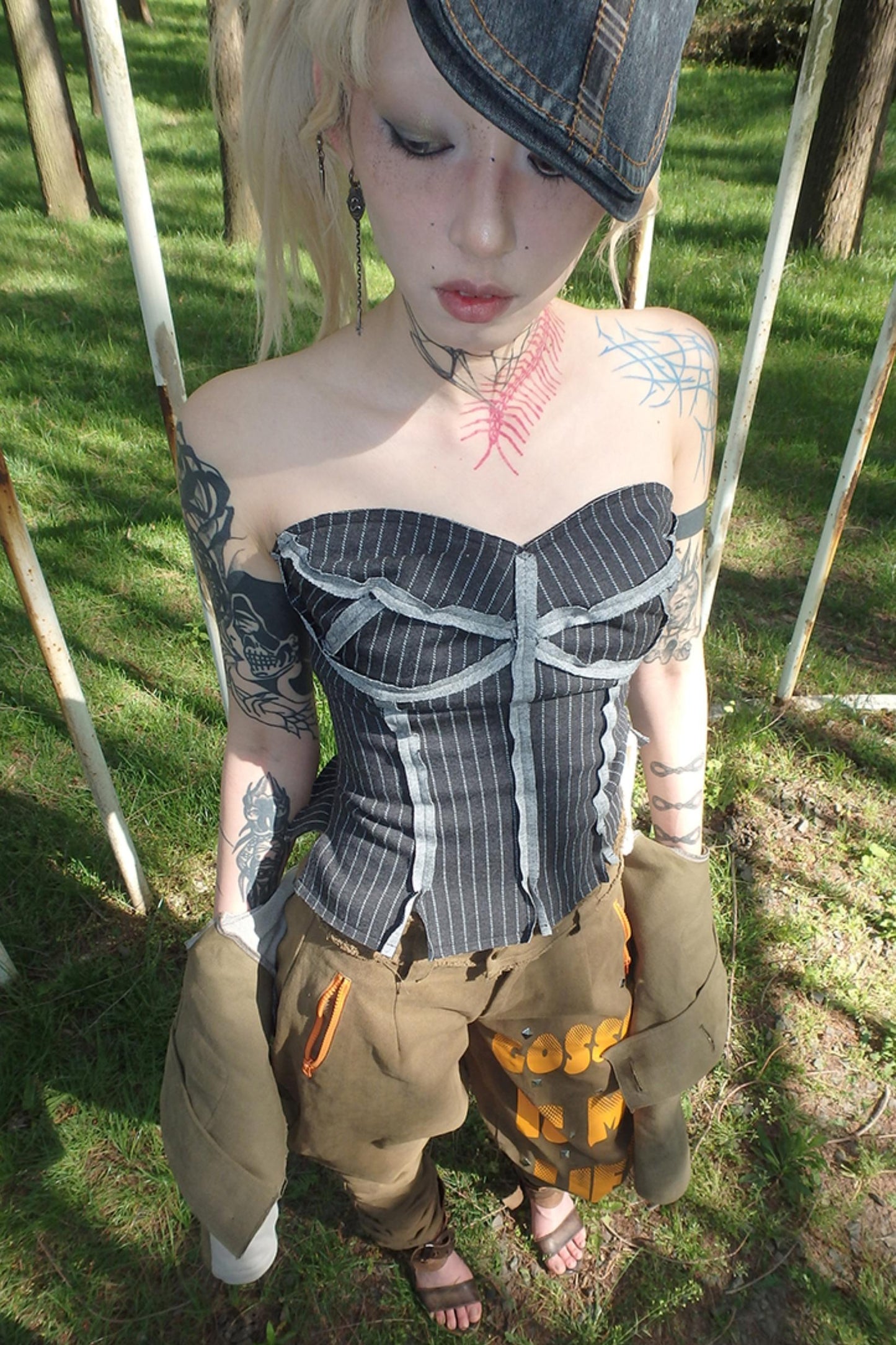 Illusion Stripe Drawstring Bustier Top