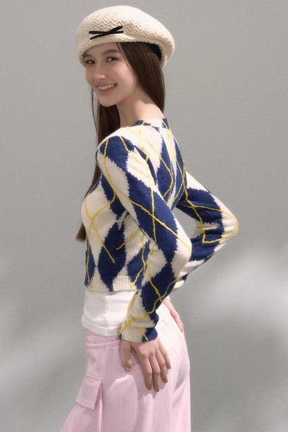 Retro Quilted Knit Sweater