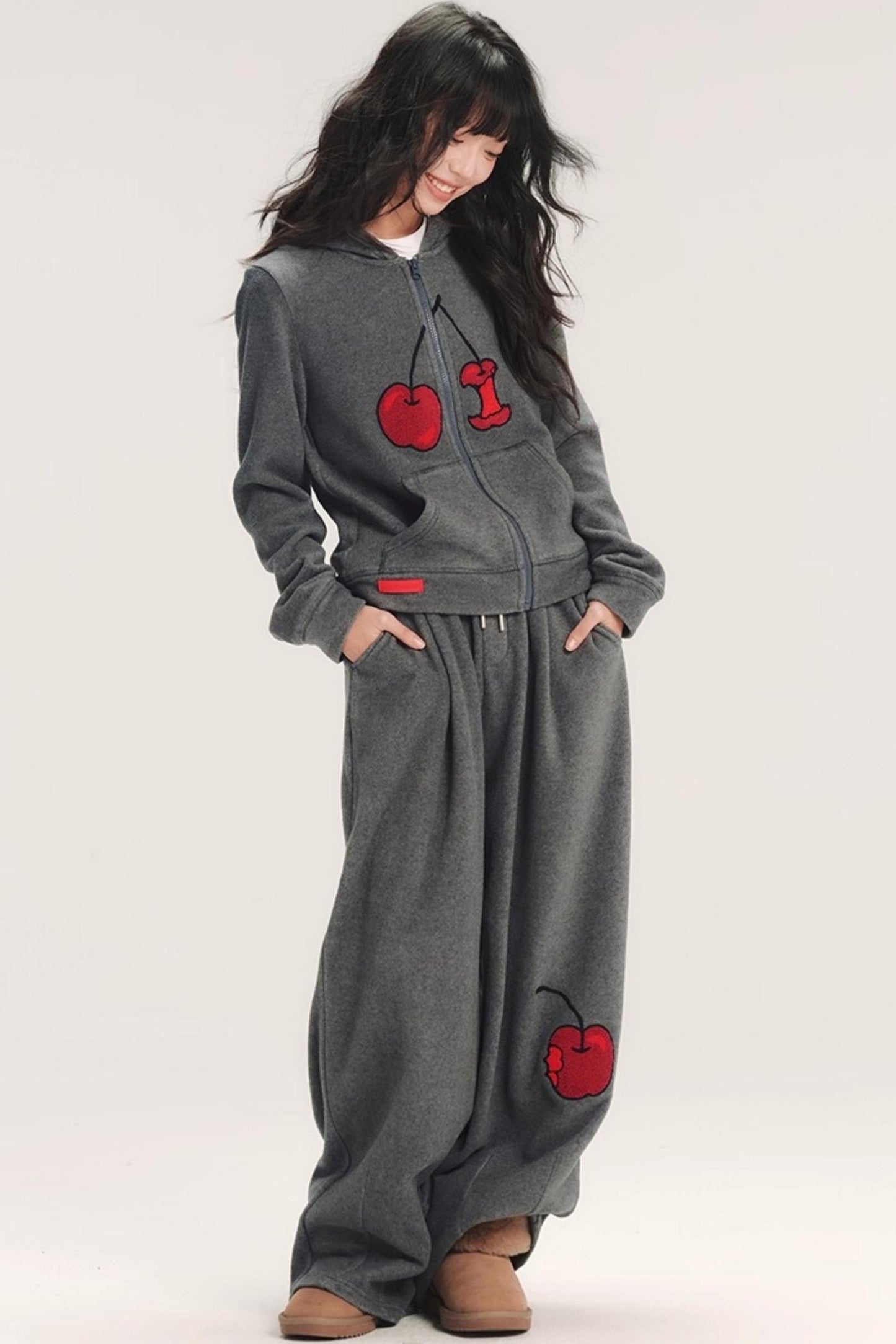 Hand-Painted Cherry Hooded Jacket