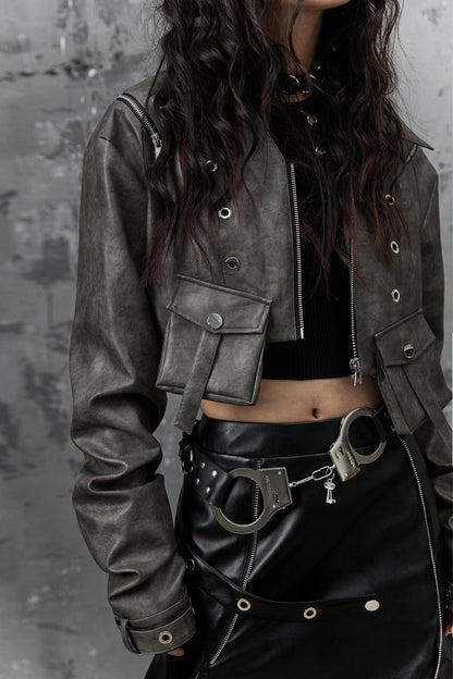 Vintage Distressed Punk Leather Jacket