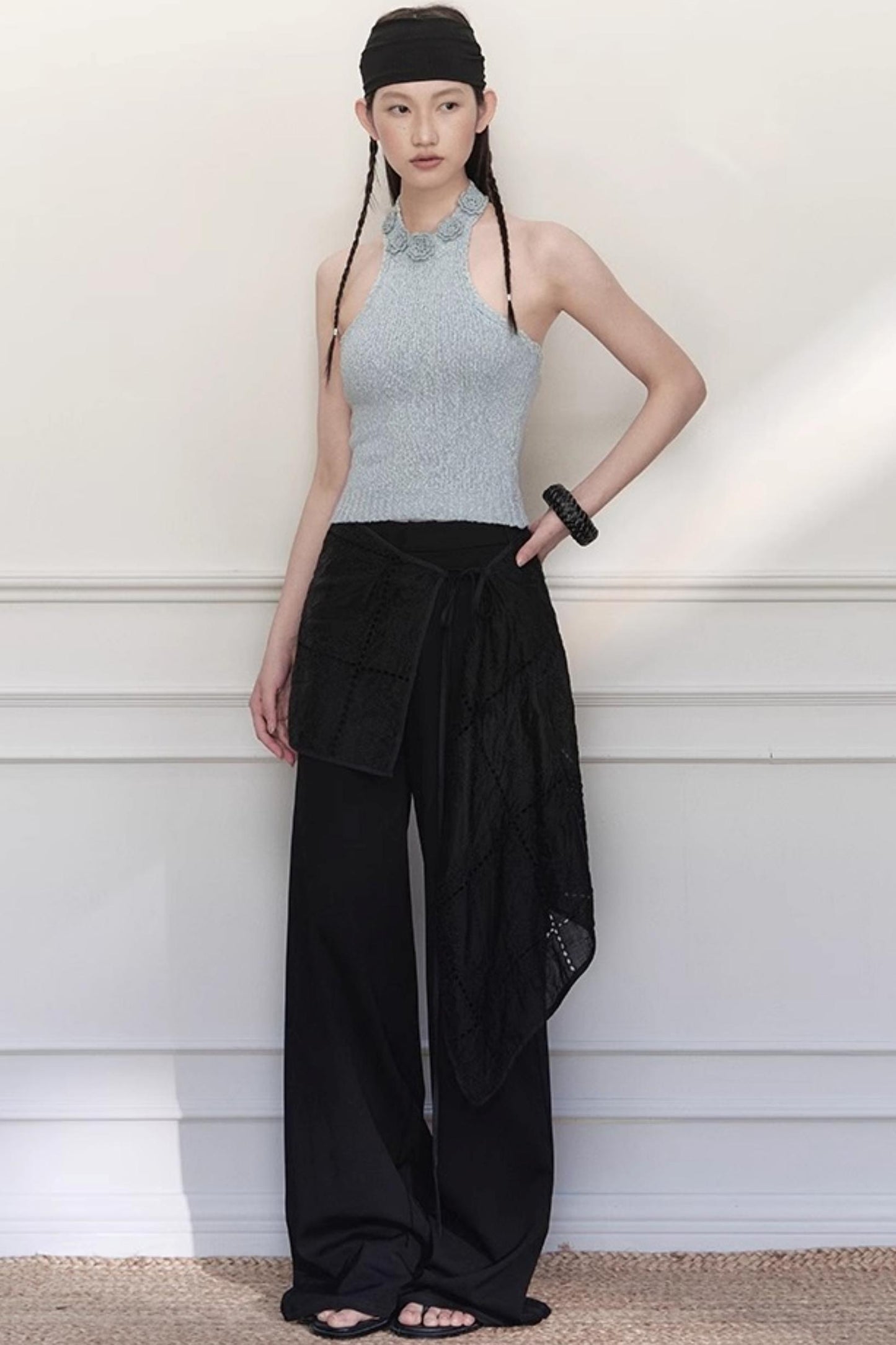 White Lace Wide-Leg Pants