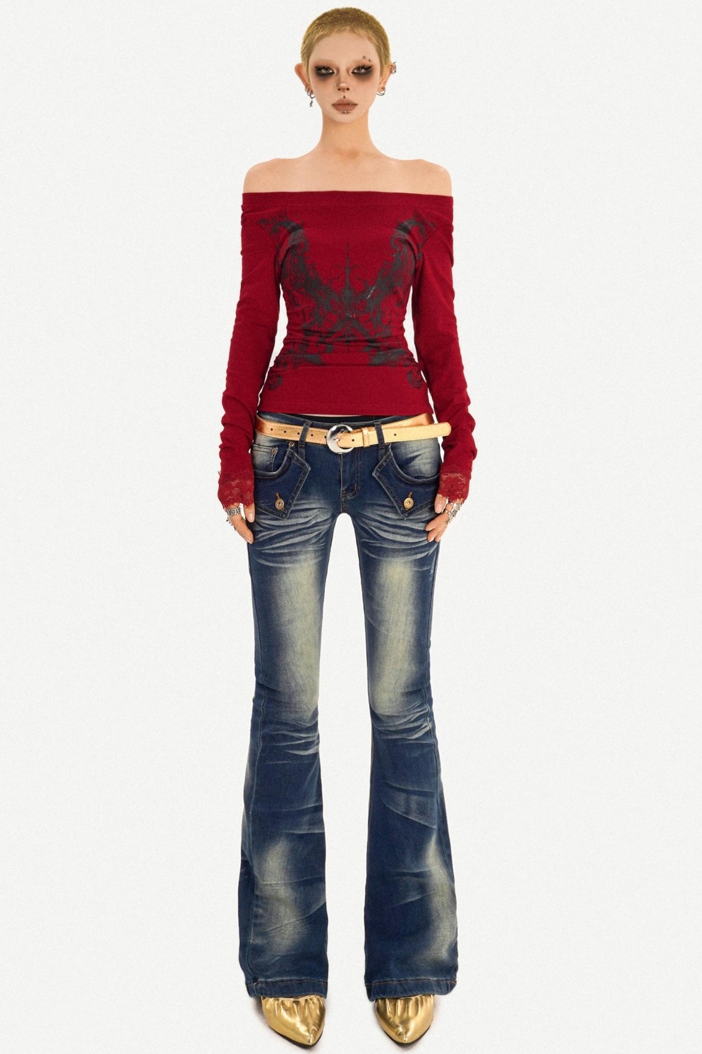 Retro Blue Flared Denim Pants