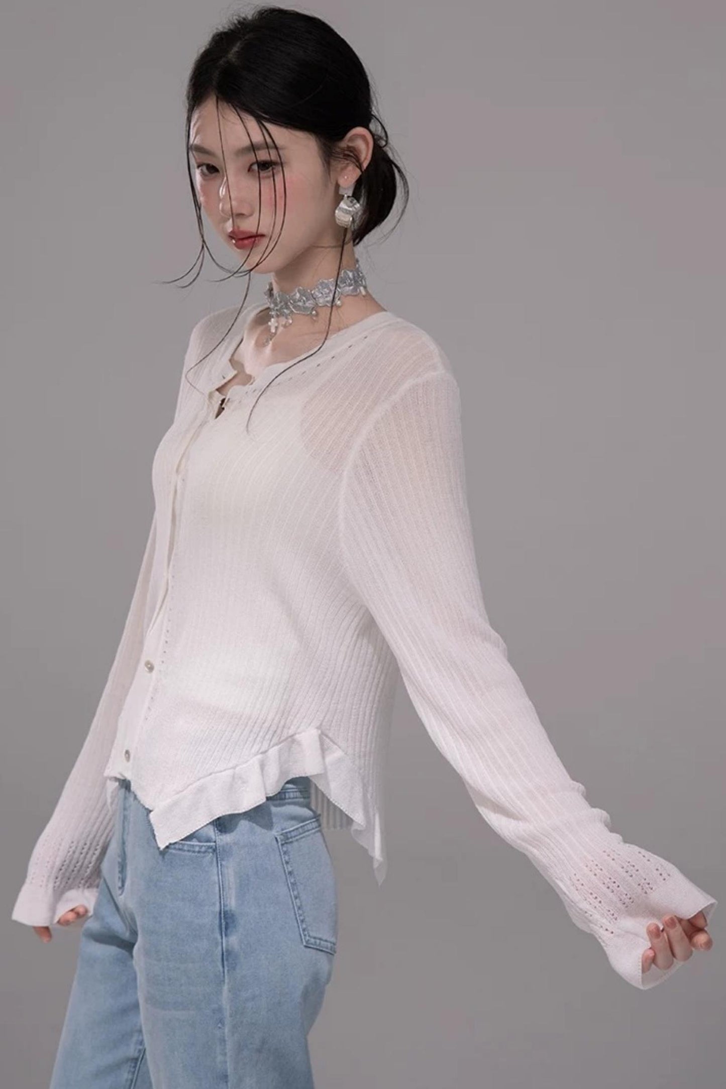Cloud White Knit Cardigan Top
