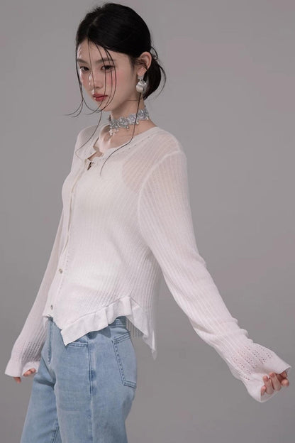 Cloud White Knit Cardigan Top