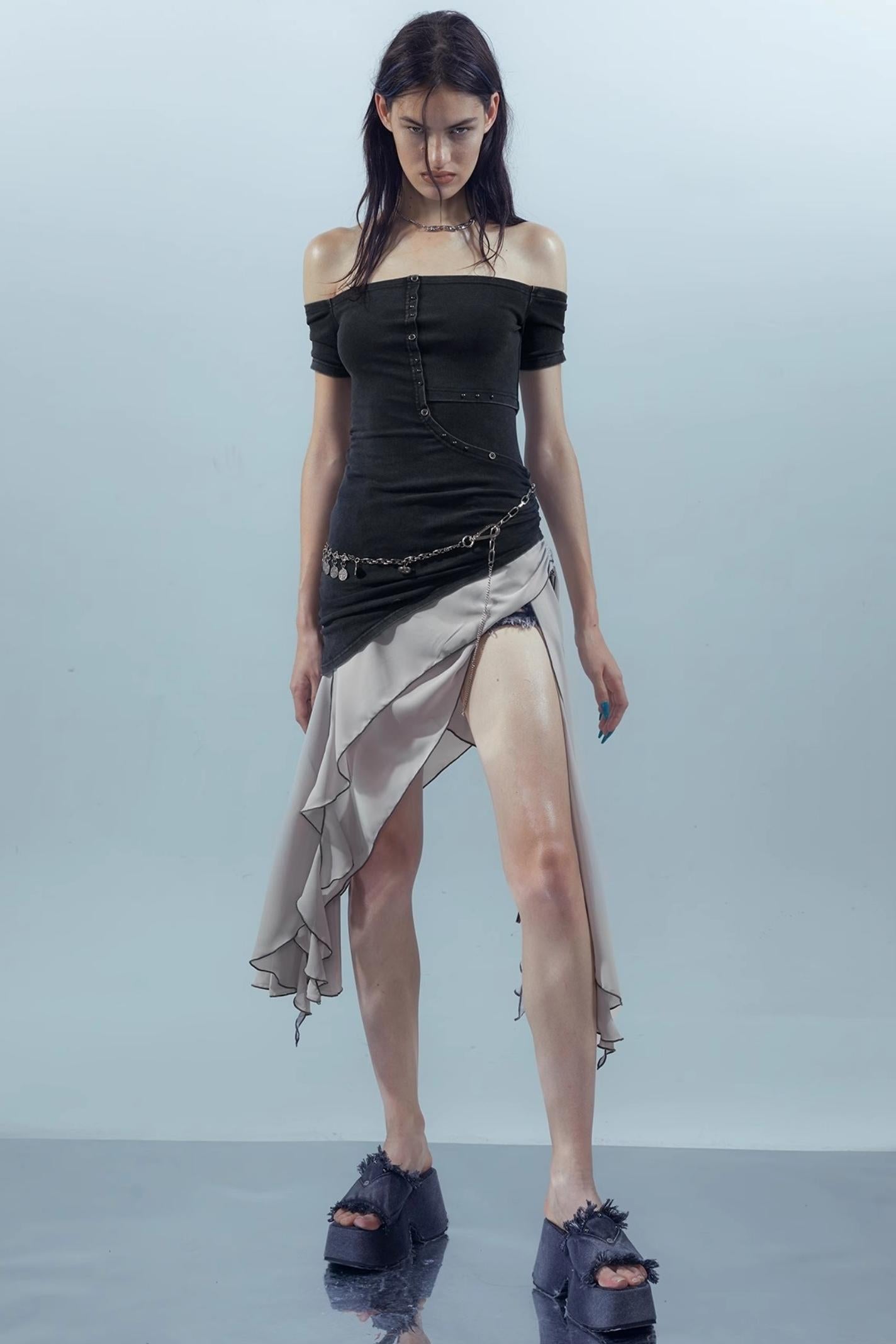 Patchwork Chiffon Asymmetrical Dress