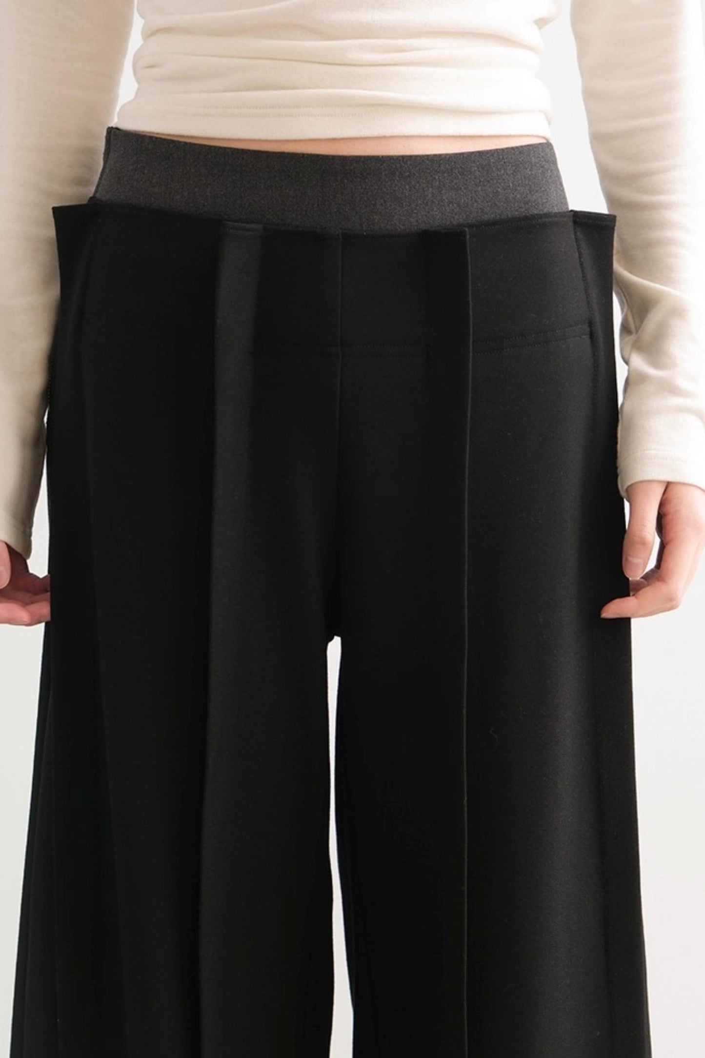 Shadow Pleats Wide-Leg Pants