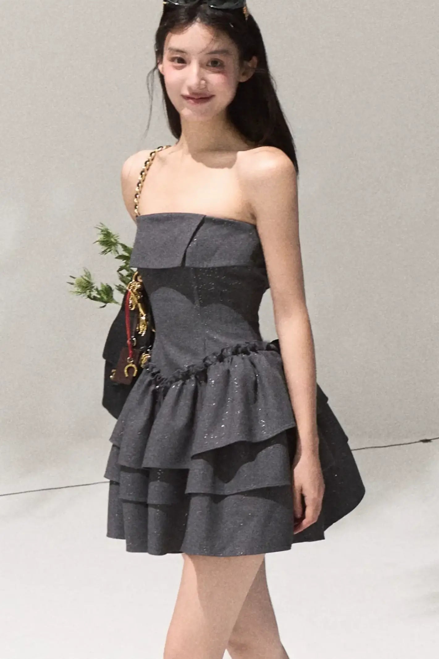 Lyocell Sequin A-Line Bandeau Waist Dress