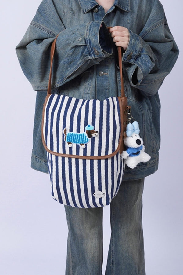 Casual Striped Leather Shoulder Bag