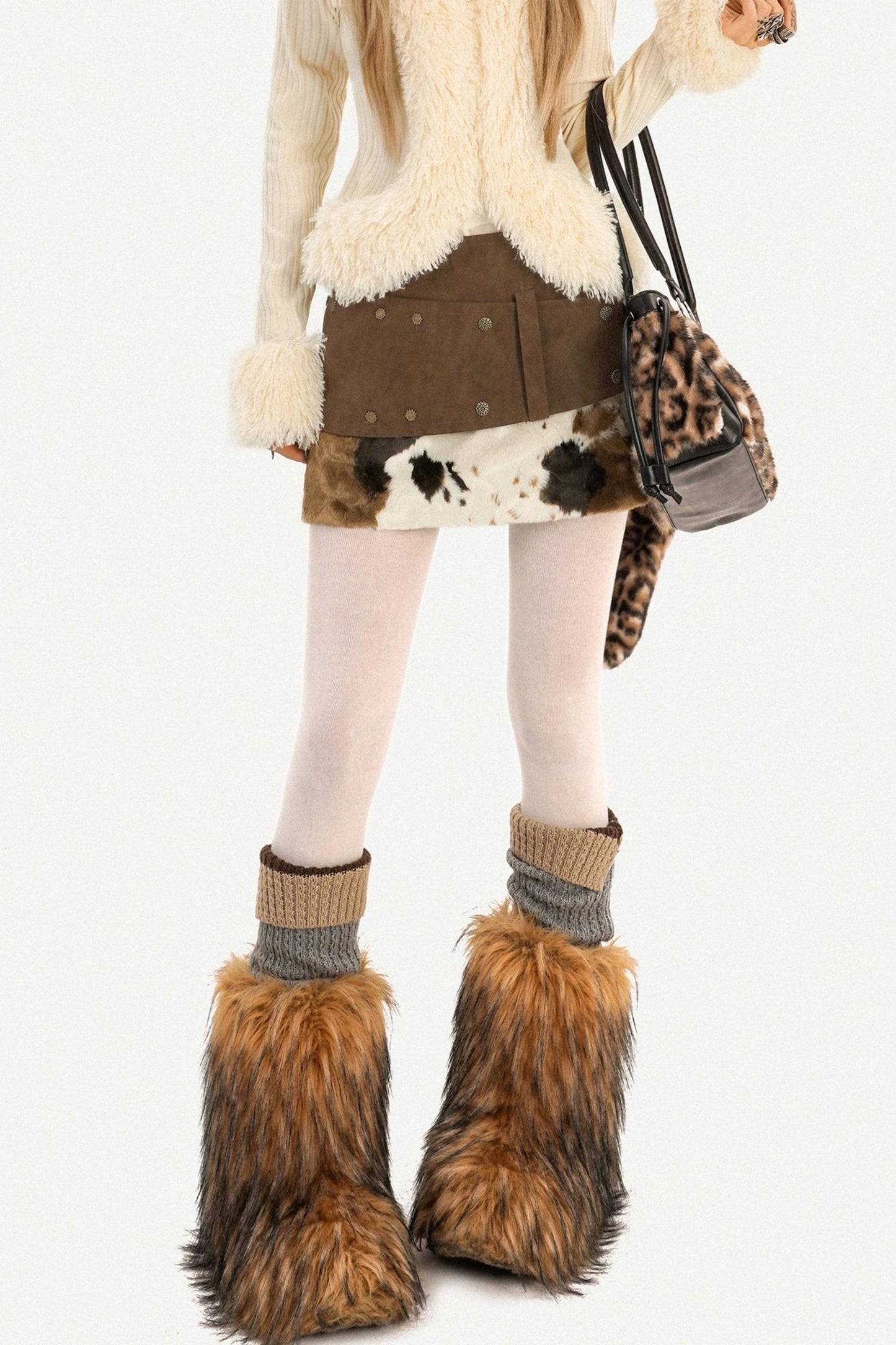 Retro Cow Print Leather Skirt