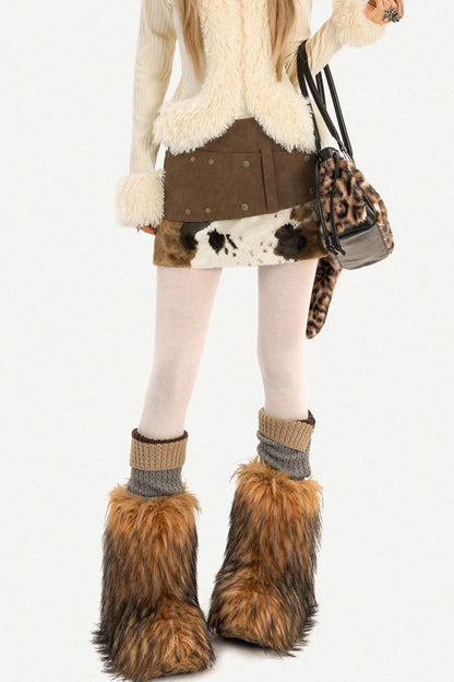 Retro Cow Print Leather Skirt