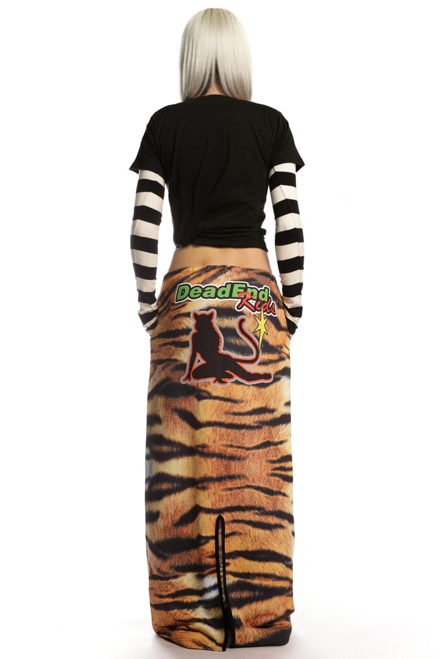 Tiger Print Long Sweatshirt Skirt