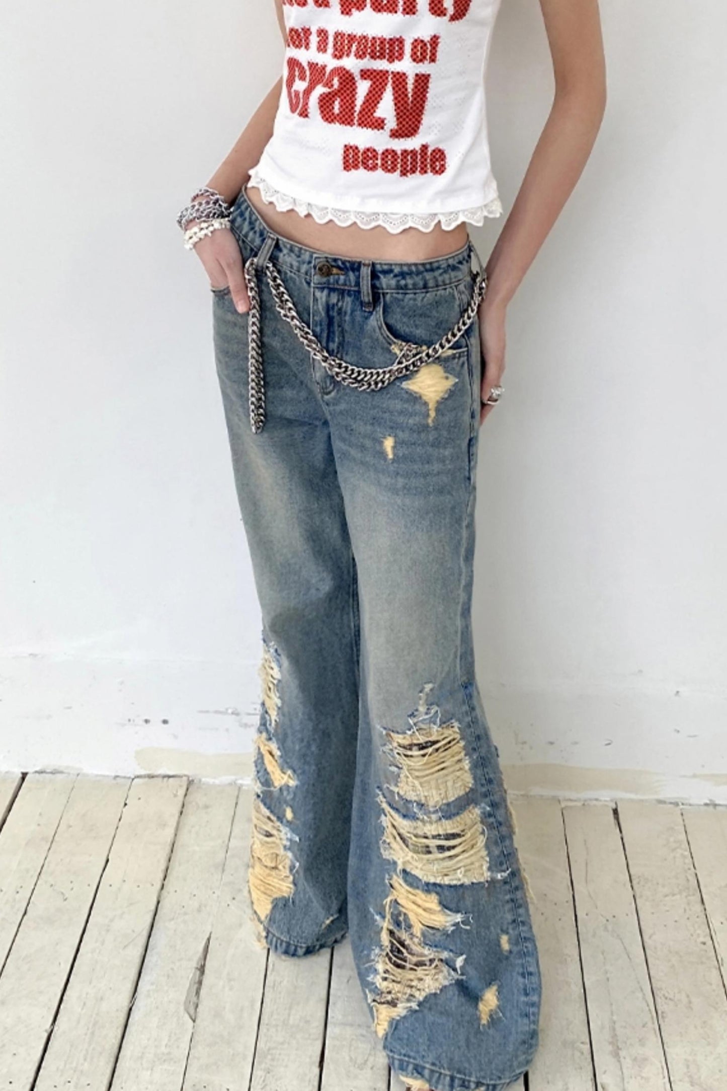 Ripped Wide-Leg Jeans