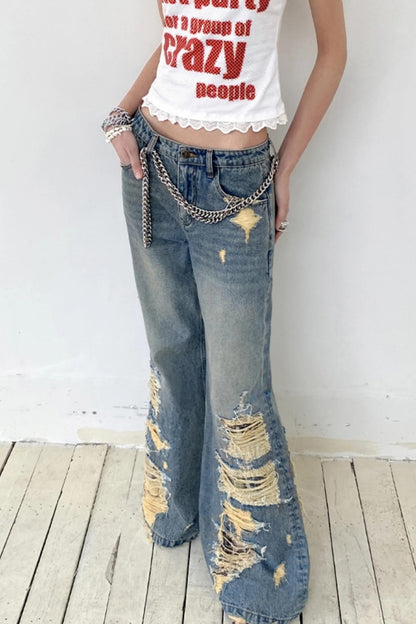 Ripped Wide-Leg Jeans