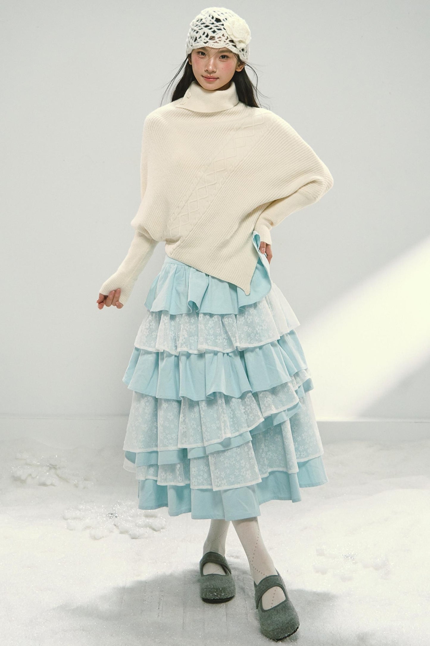 Asymmetrical Hem Bat Sleeve Cape Top