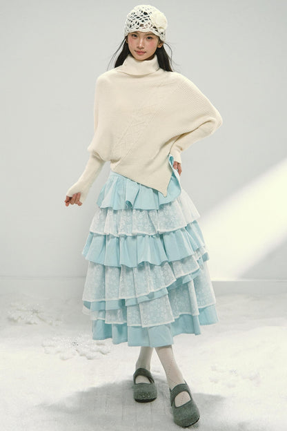 Asymmetrical Hem Bat Sleeve Cape Top