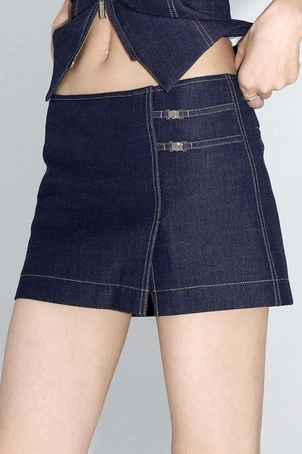Button Detail Denim Mini Skirt