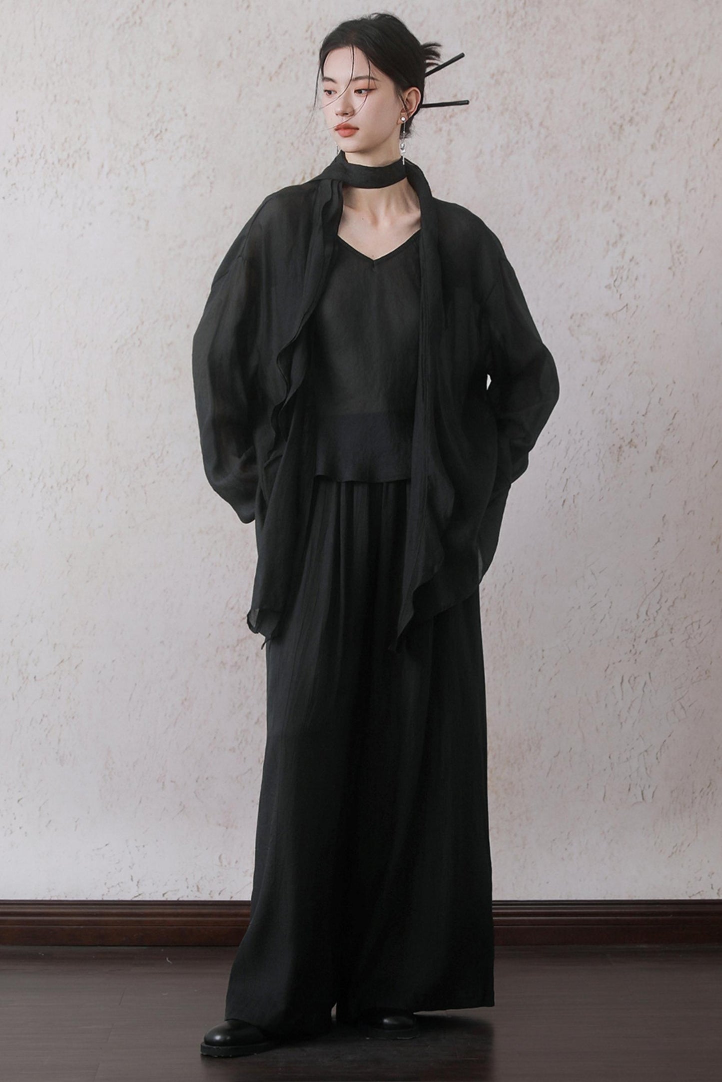 Elegant Sheer Black Two-Piece Set