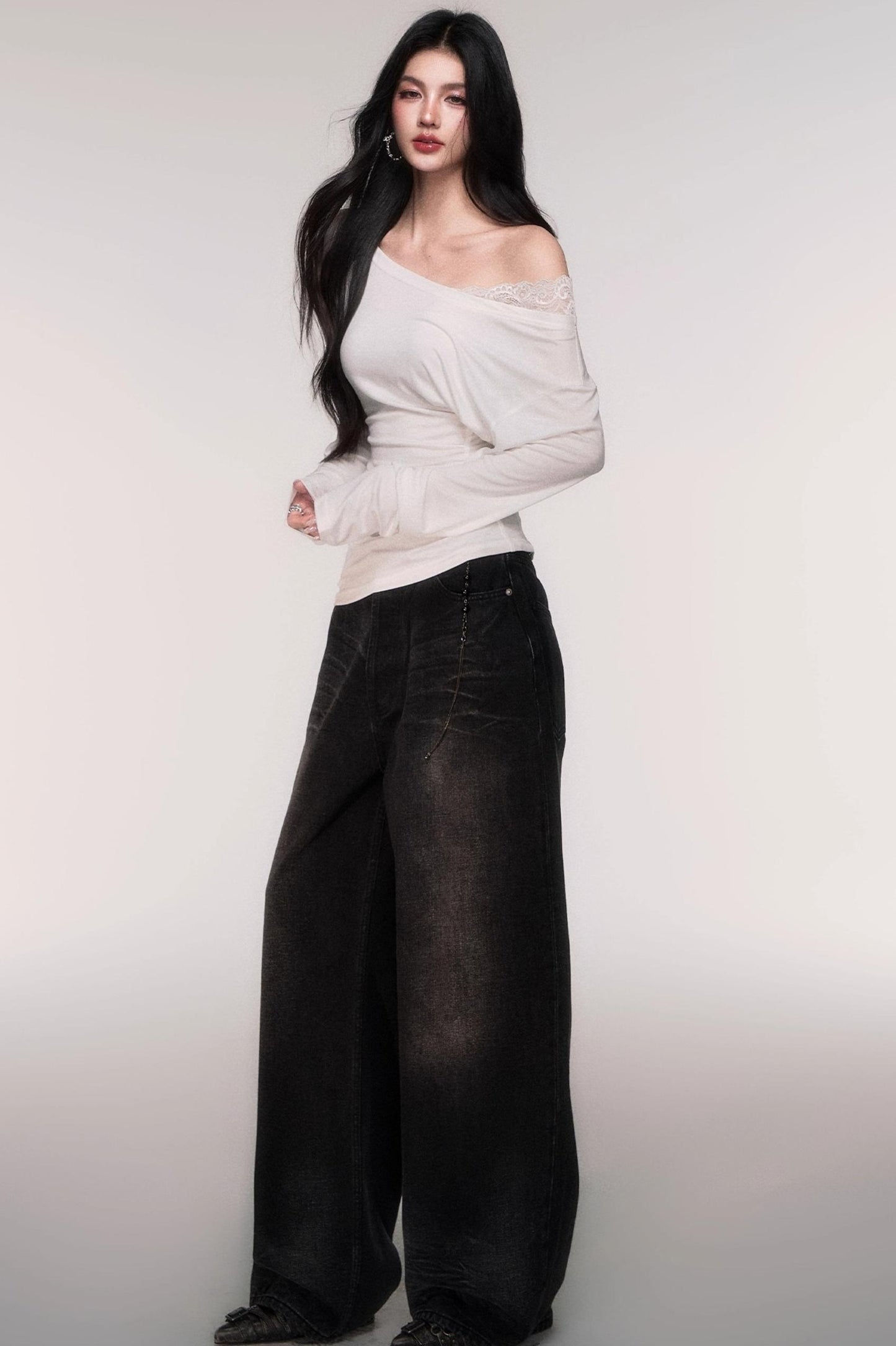 Tencel Panelled Lace Cross-Shoulder Top