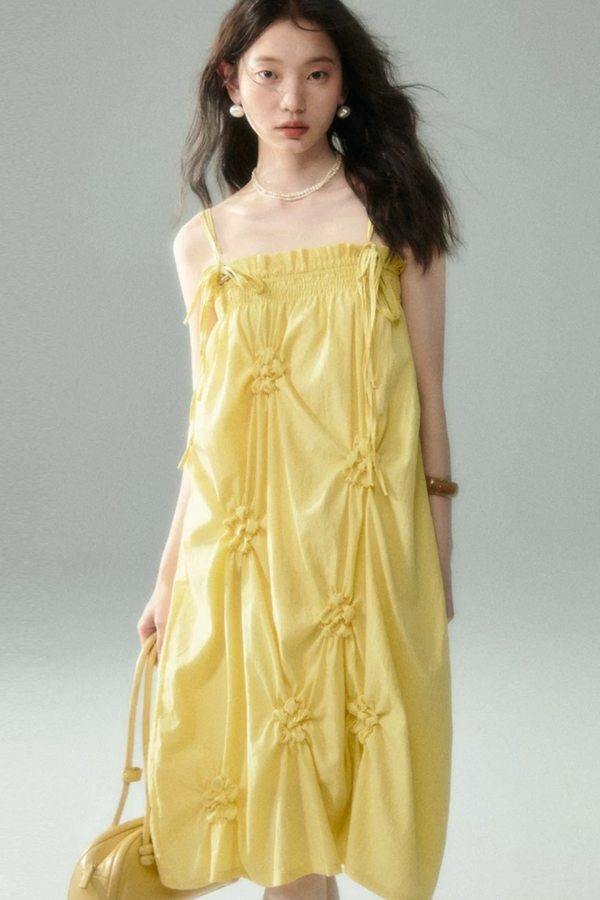 Marigold Pleated Flower Dress