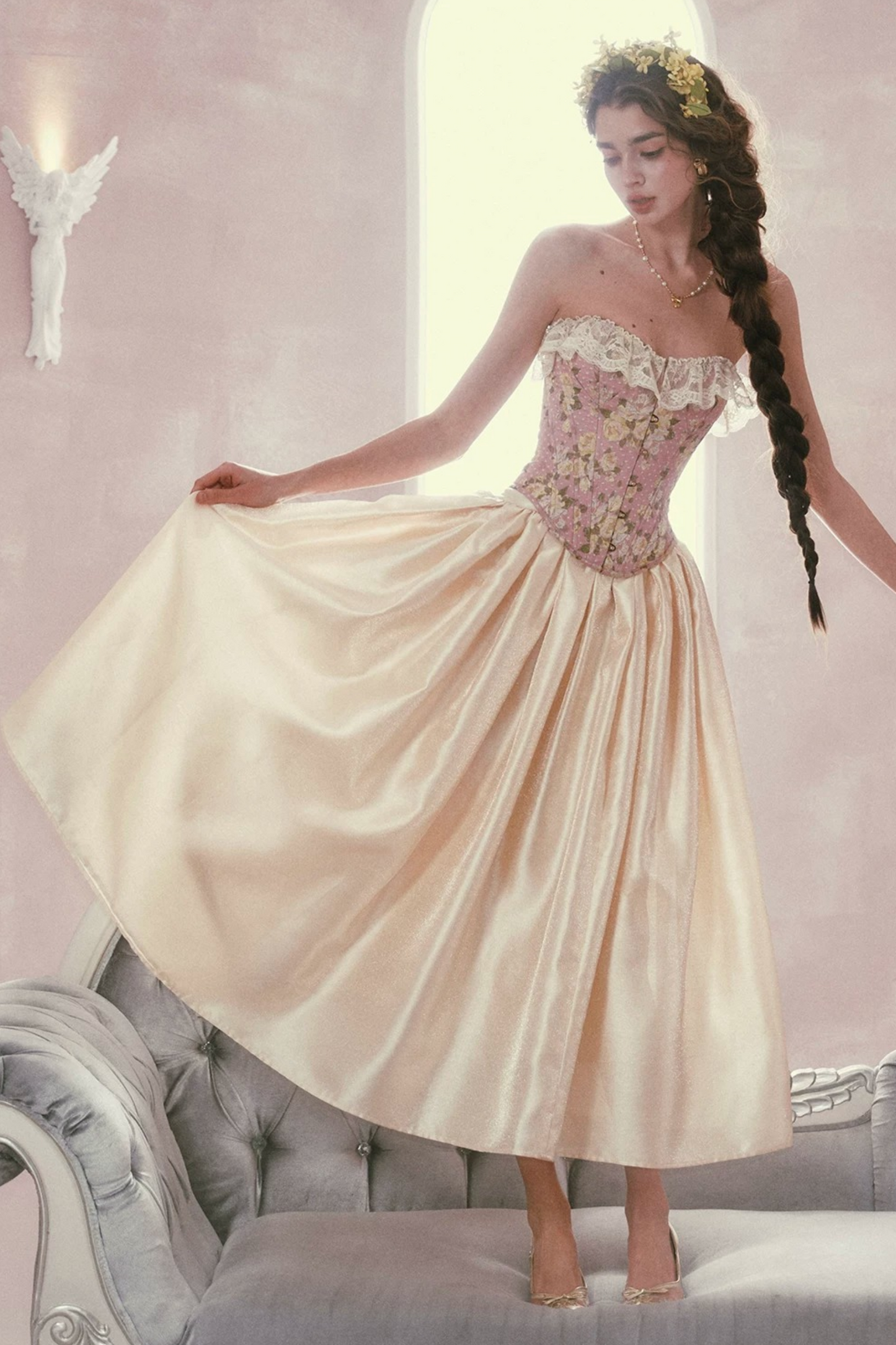 Lace Jacquard Corset Top Set-Up