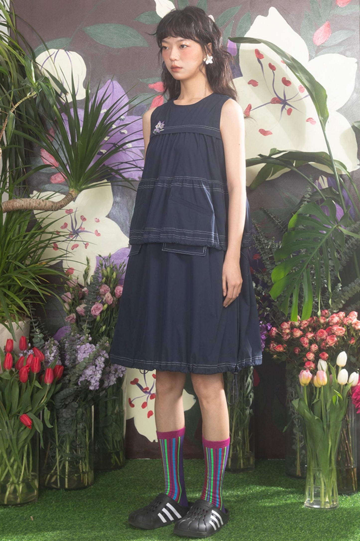 Elegant Navy Blue Embroidered Dress