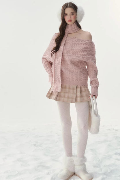 Vintage Off-Shoulder Knit Sweater