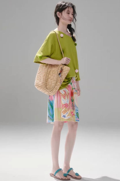 Reversible Bird and Tulip Skirt