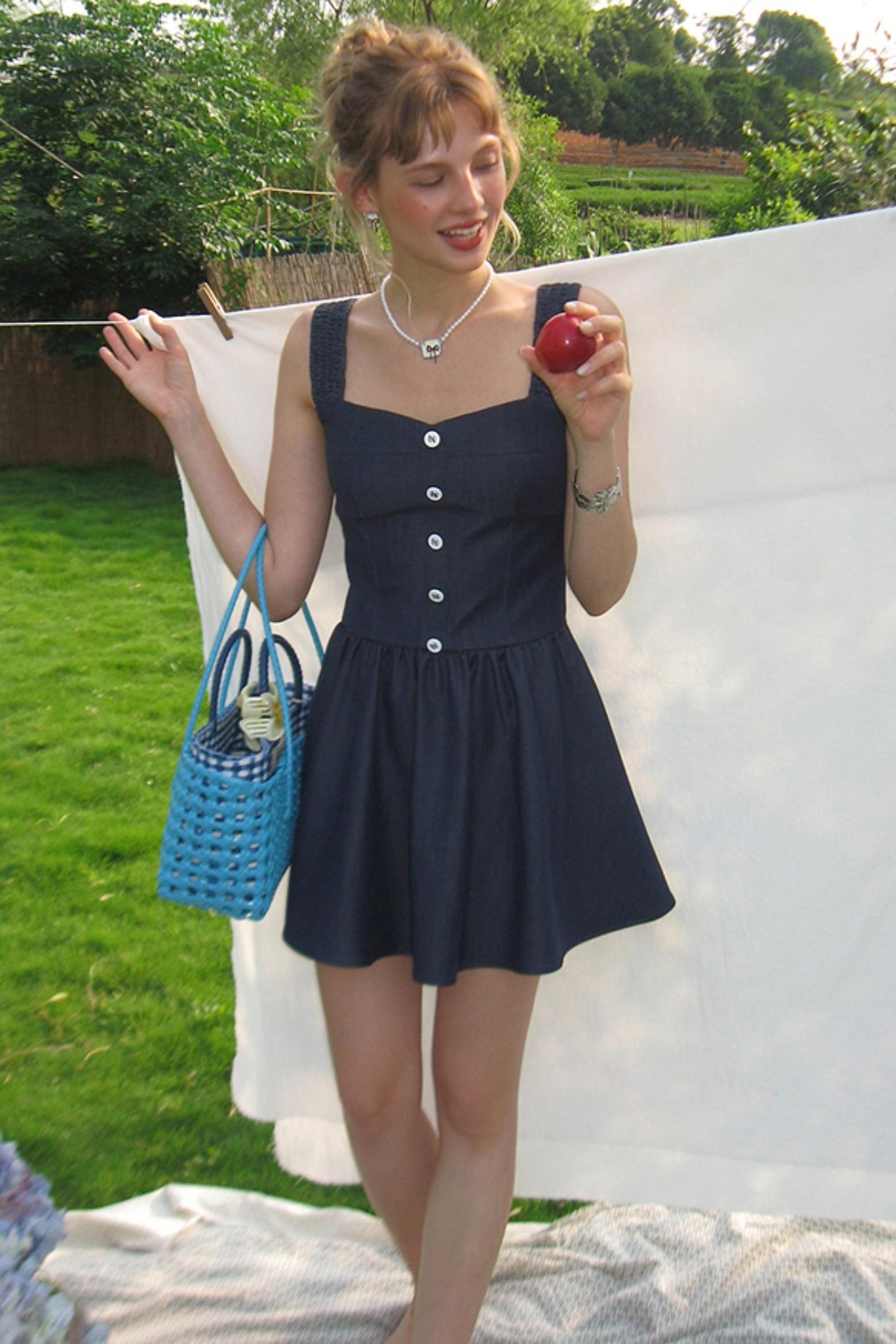 Sea View Navy Blue A-Line Puffy Dress