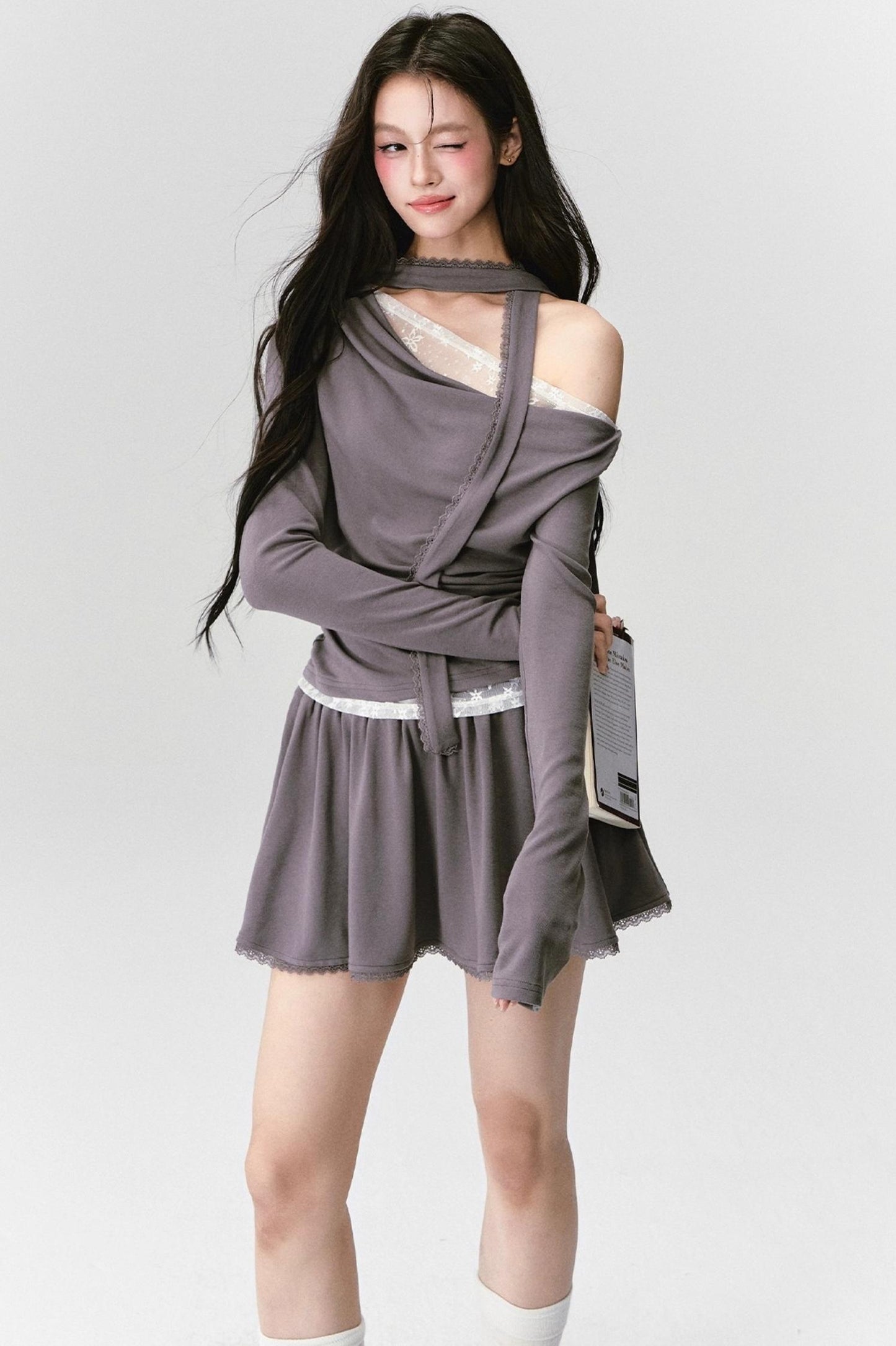 Green Lace Knit Top Skirt Set-Up