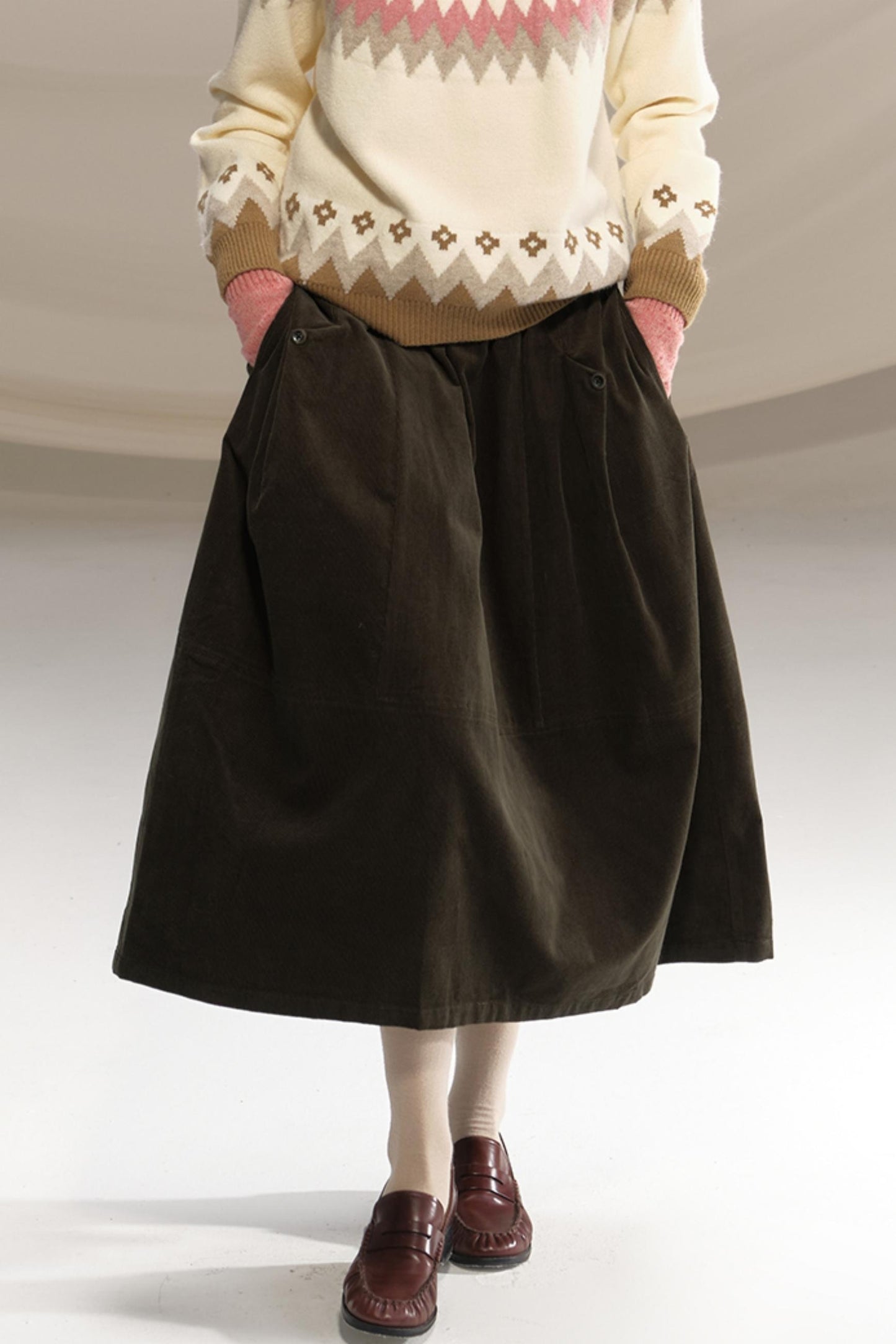 Retro Green Pleated Skirt