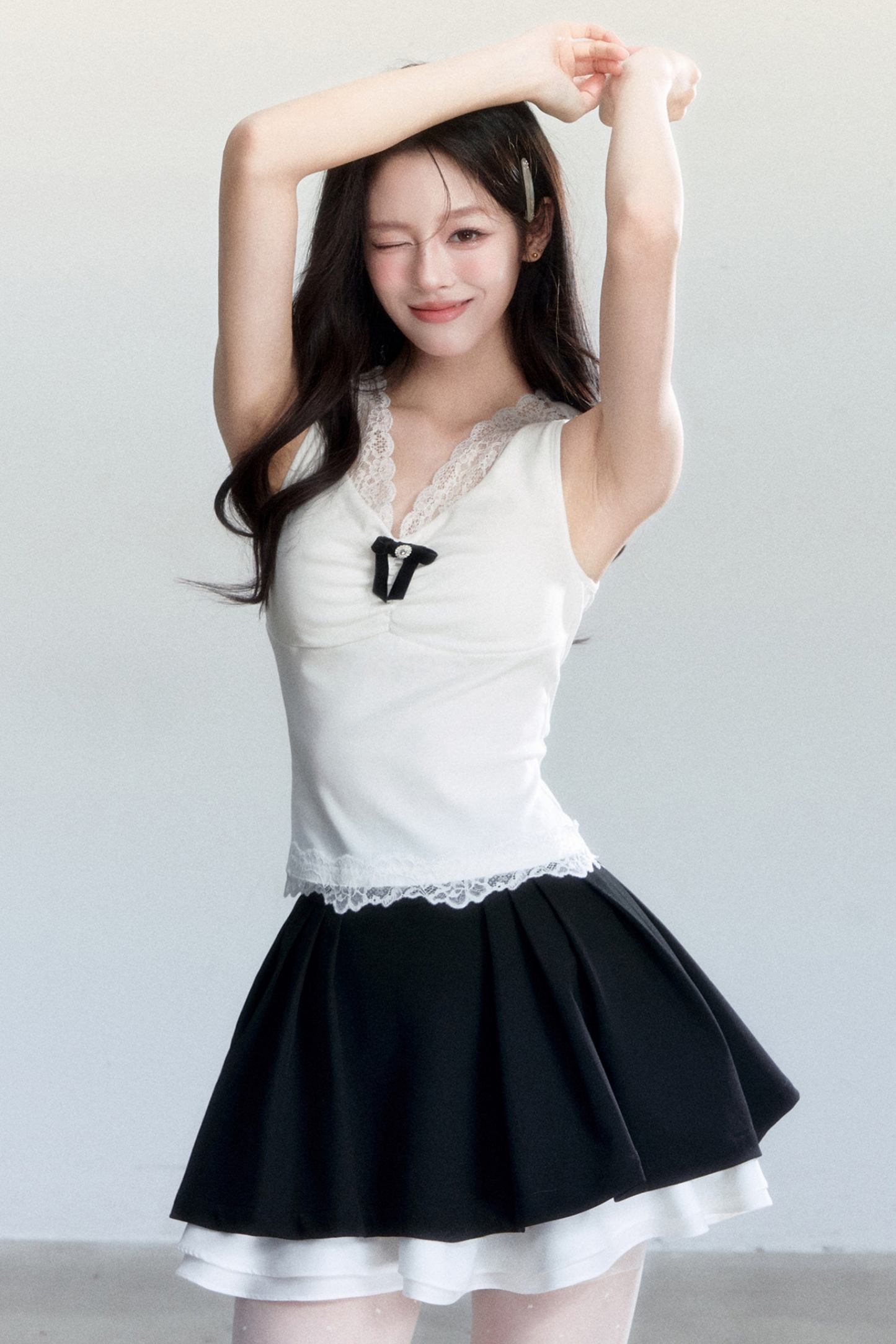 야간 검정 러플 스커트