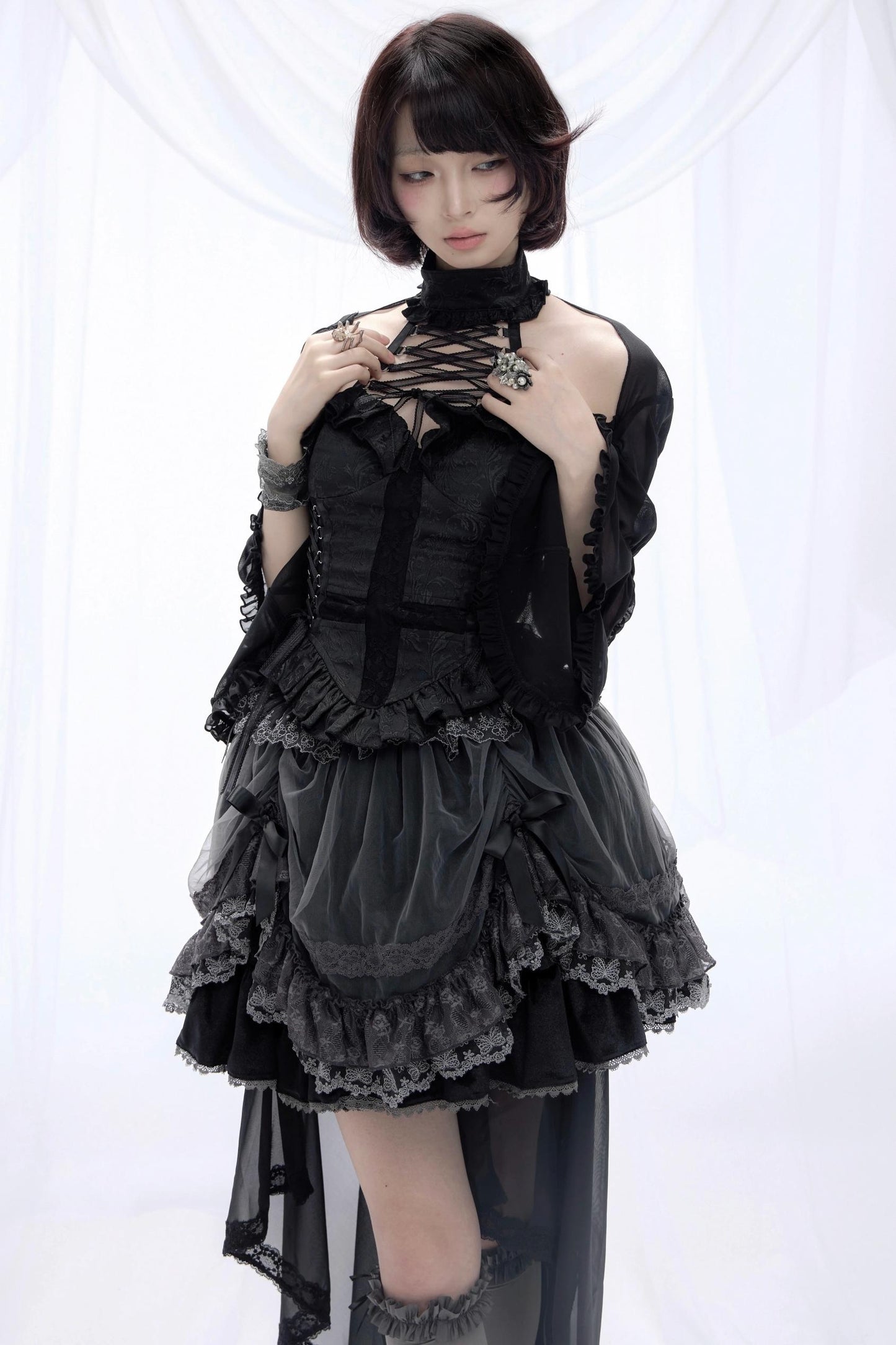 Cross Hollow Jacquard Halterneck Top Set-Up