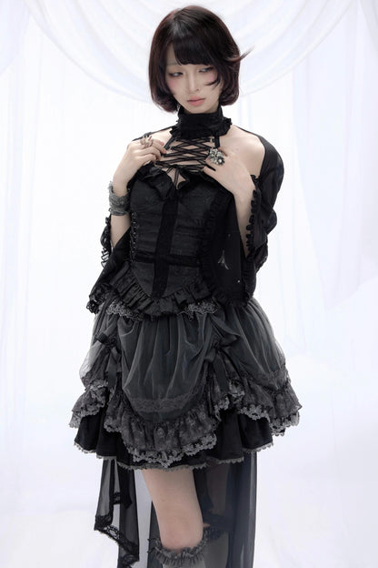 Cross Hollow Jacquard Halterneck Top Set-Up