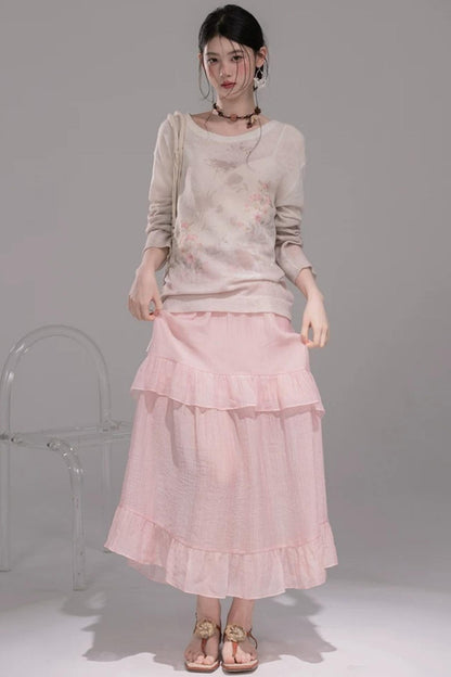 Pink Lyocell Pleated Skirt