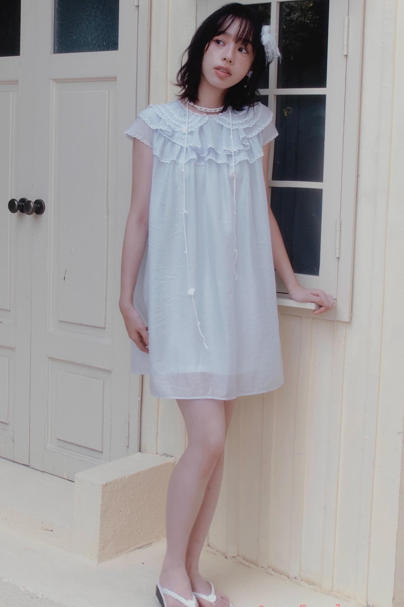 Blue Lace Ruffle Dress