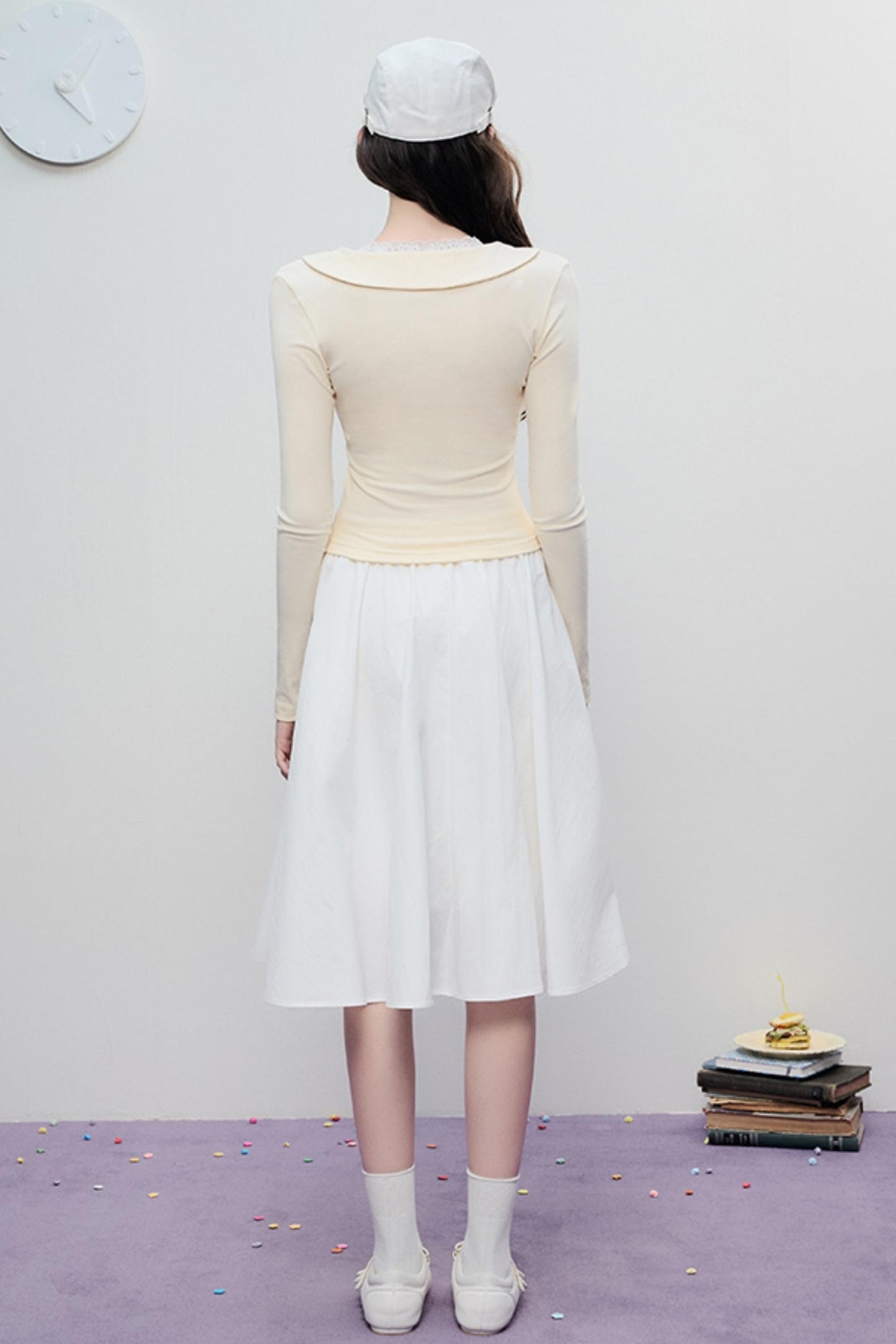 Korean Lace Trim Tie Neck Sweater