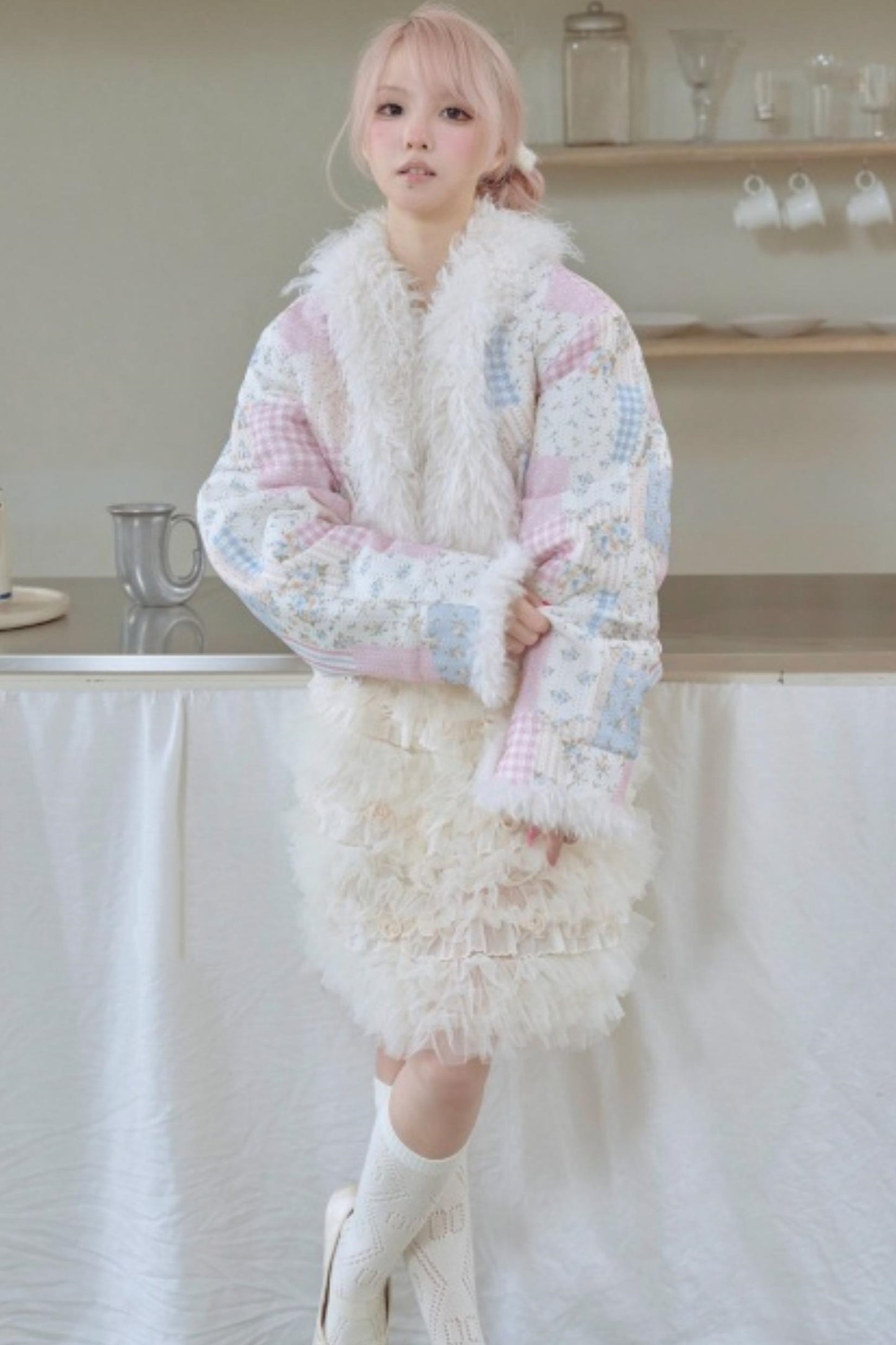 Sweet Floral Patchwork Fur Jacket