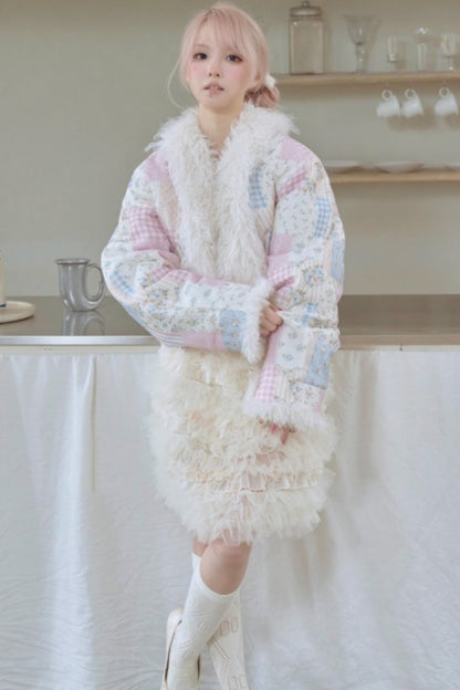 Sweet Floral Patchwork Fur Jacket
